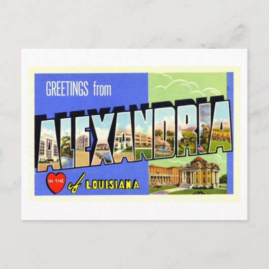 ルイジアナ州アレクサンドリアからのヴィンテージの挨拶 ポストカード (正面)