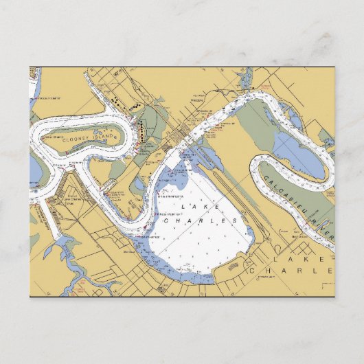 ルイジアナ州カレル湖ハーバーチャートハガキ ポストカード (正面)