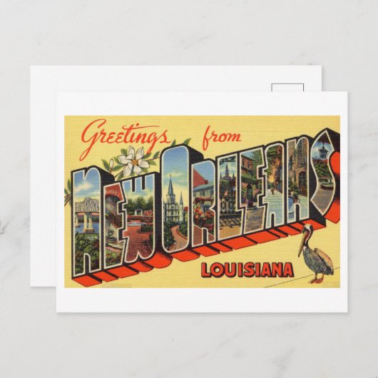 ルイジアナ州ニューオーリンズからのヴィンテージの挨拶 ポストカード (正面/裏面)