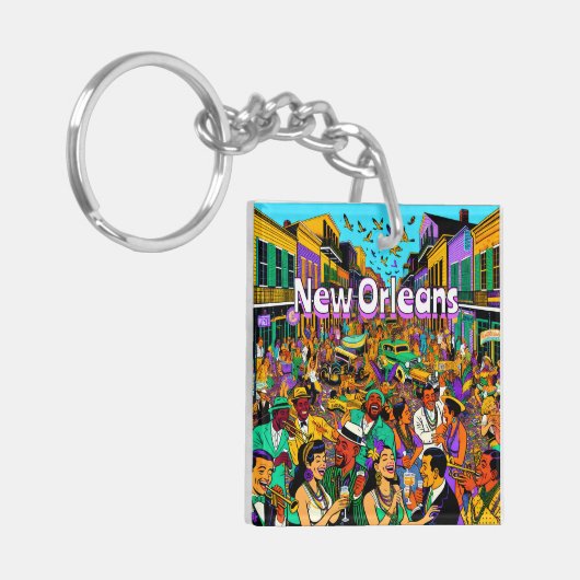 ルイジアナ州ニューオーリンズの人々おもしろい キーホルダー (正面左)