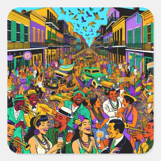 ルイジアナ州ニューオーリンズの人々おもしろい スクエアシール (正面)