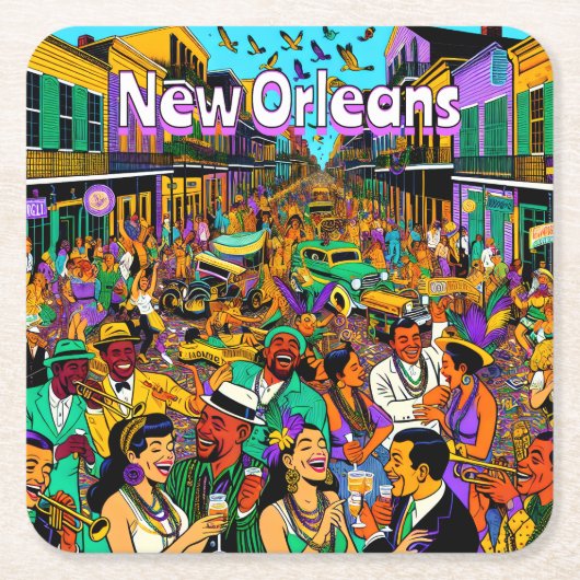 ルイジアナ州ニューオーリンズの人々おもしろい スクエアペーパーコースター (正面)