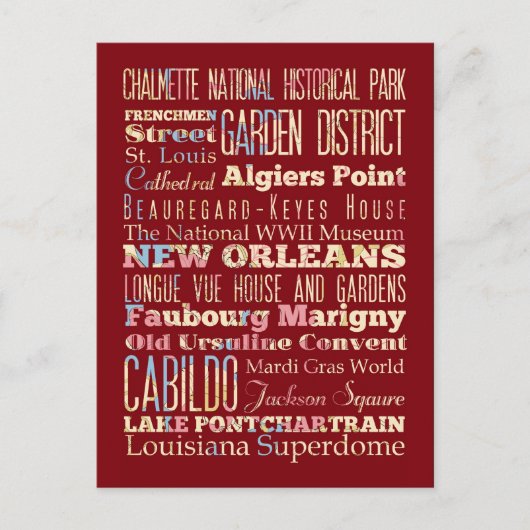 ルイジアナ州ニューオーリンズの有名な場所。 ポストカード (正面)