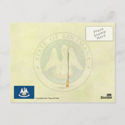 ルイジアナ州旗とシール ポストカード (裏面)
