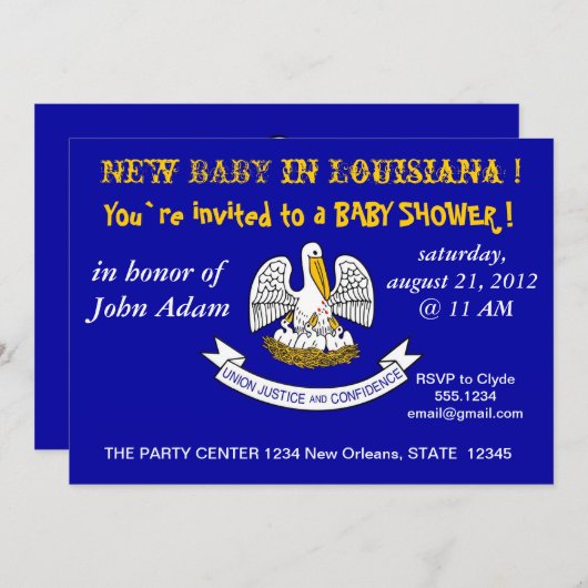 ルイジアナ州旗を持つベビーシャワー招待状 招待状 (正面/裏面)