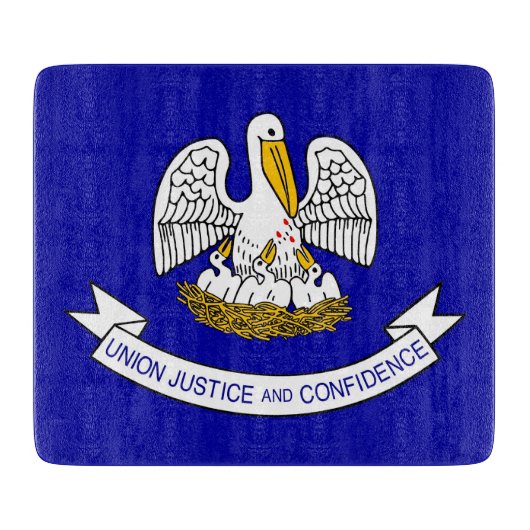 ルイジアナ州旗を持つ小さなガラス板 カッティングボード (正面)