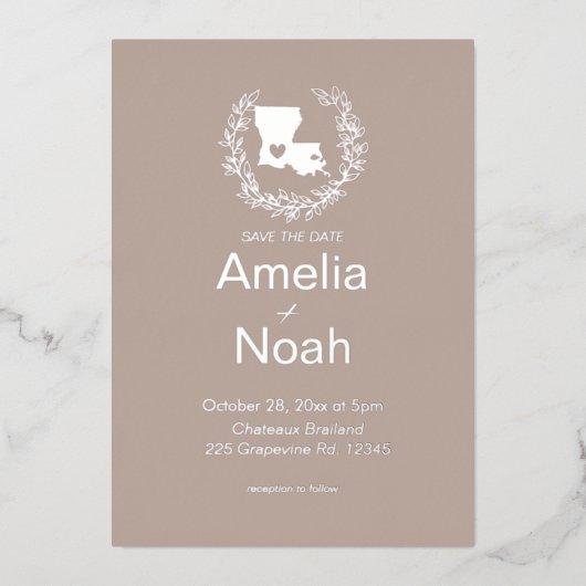 ルイジアナ州 デスティネーション ウェディング 箔招待状 (正面)