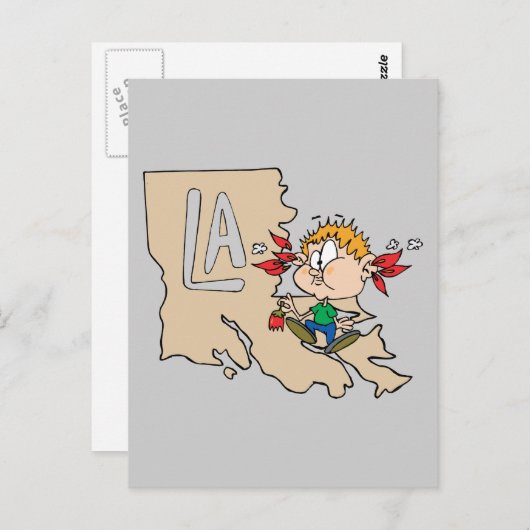 ルイジアナ州LAマップ＆ケイジャン料理 カートゥーンアート モットー ポストカード (正面/裏面)