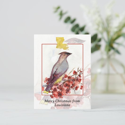 ルイジアナ杉の羽ばたき鳥からのメリークリスマス シーズンポストカード (スタンド正面)