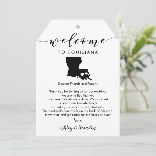 ルイジアナ結婚のウェルカムラベル、文字の旅程 (スタンド正面)