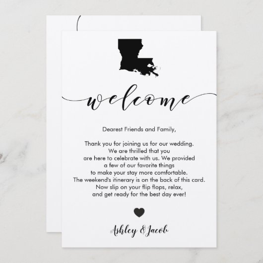 ルイジアナ結婚のウェルカムレター&旅程カード プログラム (正面/裏面)