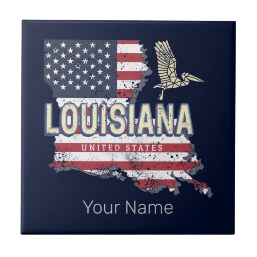 ルイジアナ統一された州レトロマップヴィンテージUSA タイル (正面)