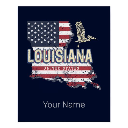 ルイジアナ統一された州レトロマップヴィンテージUSA ポスター (正面)