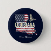 ルイジアナ統一された州レトロマップヴィンテージUSA 缶バッジ (正面)