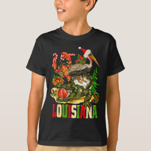 ルイジアナ・クリスマス・バイユー・アリゲーター・サンタ帽子・ホリデー Tシャツ