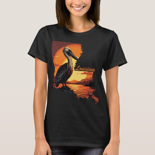ルイジアナ ペリカン サンセット オレンジ 旅行 Tシャツ (正面)