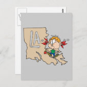 ルイジアナLAの地図とケージャン食品アニメアートのモットー ポストカード (正面/裏面)