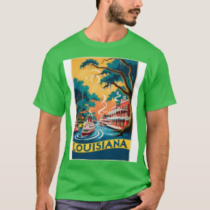 ルイジアナUSAアメリカのヴィンテージのポスター観光トラブ Tシャツ