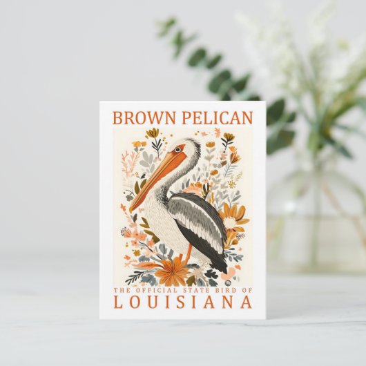 ルイジアナUSA旅行の茶色のペリカンバード ポストカード (スタンド正面)