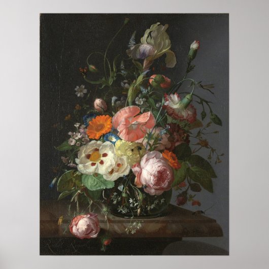 ルイスヒ - 大理石のテーブルの上の花の静物画 ポスター (正面)