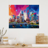 ルイスビルカラフルスカイライン抽象芸術アート ポスター (キッチン)
