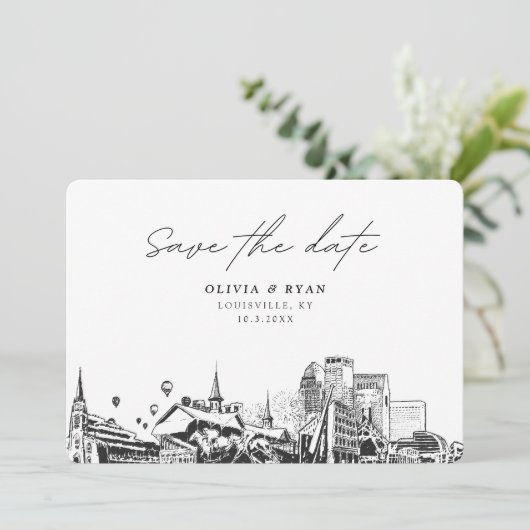 ルイスビ結婚ルのモダン日付の保存 招待状 (スタンド正面)