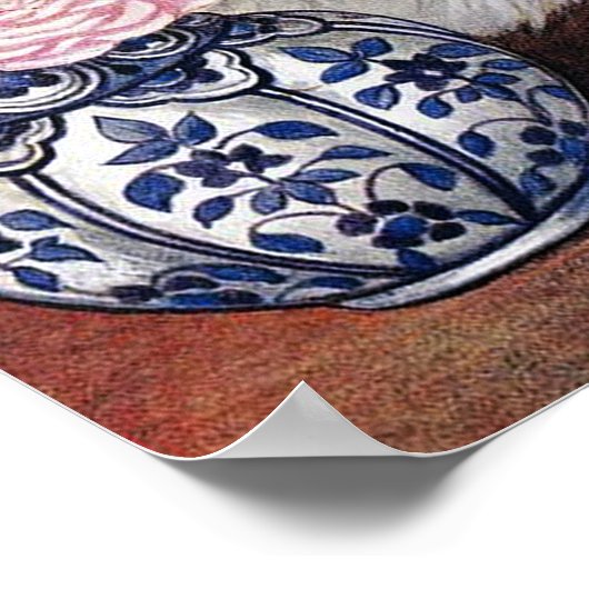 ルイスワーインのピンクのバラの白い猫 ポスター (角)