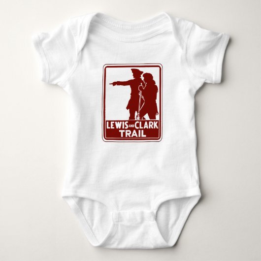 ルイス及びクラークの交通ガイドの印、米国 ベビーボディスーツ (正面)