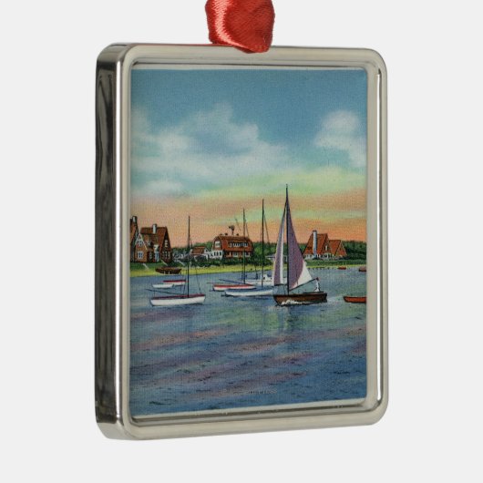 ルイス湾、エングルウッドのビーチの眺めのヨット メタルオーナメント (右)