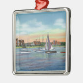 ルイス湾、エングルウッドのビーチの眺めのヨット メタルオーナメント (左)