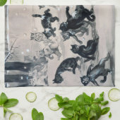 ルイス・ウィンの猫雪合戦 キッチンタオル (折り畳み)