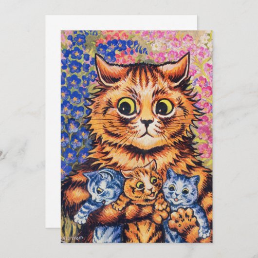 ルイス・ウェインが子猫を連れた猫 サンキューカード (正面/裏面)