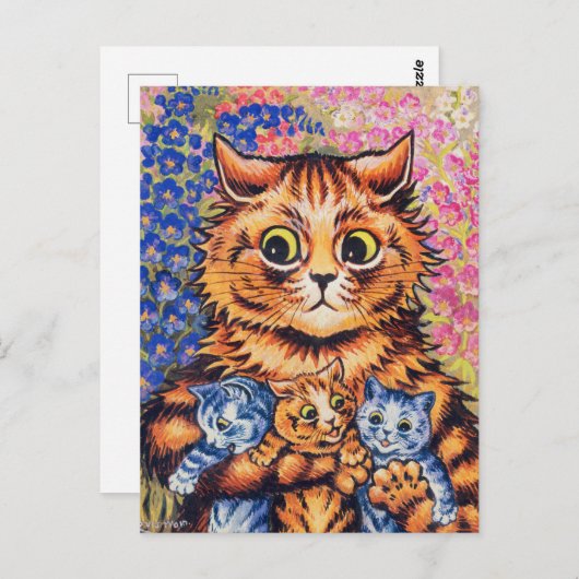 ルイス・ウェインが子猫を連れた猫 ポストカード (正面/裏面)