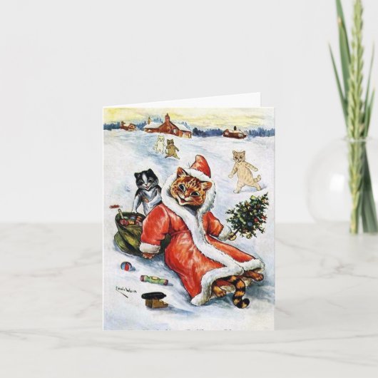 ルイス・ウェインのクリスマス サンタ猫 カード (正面)