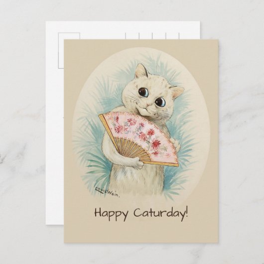 ルイス・ウェインの白猫が扇風機でハッピーキャター데이 ポストカード (正面/裏面)