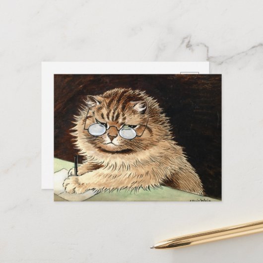 ルイス・ウェインの眼鏡をかけた職場の猫 シーズンポストカード (正面/裏面インサイチュ)