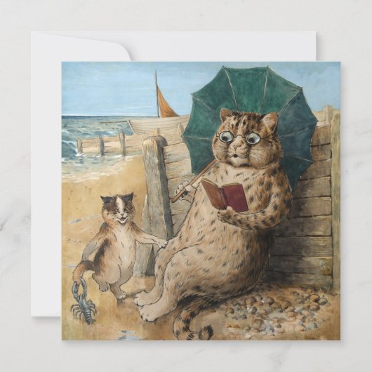 ルイス・ウェイン作 猫が本を読む サンキューカード (正面)
