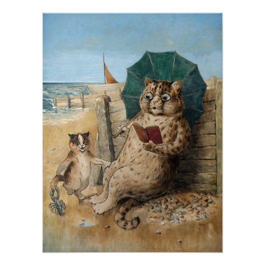 ルイス・ウェイン作 猫の読書 ポスター (正面)