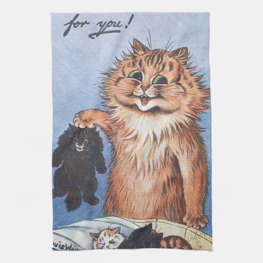 ルイス・ウェイン猫と子猫 キッチンタオル (縦)