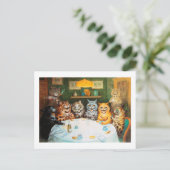 ルイス・ウェンさん、葉巻やブランデーを楽しむ猫 ポストカード (スタンド正面)