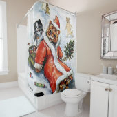 ルイワーインクリスマスサンタキャット シャワーカーテン (インサイチュ)