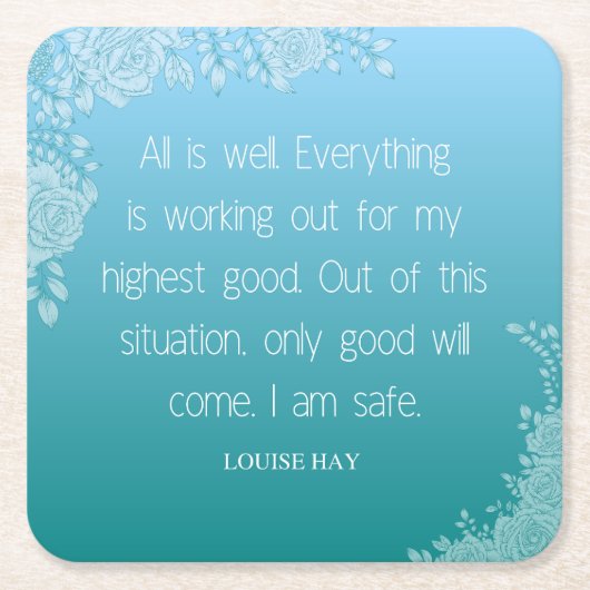 ルイースヘイ引用文 |すべては順調だ。僕は無事だ スクエアペーパーコースター (正面)