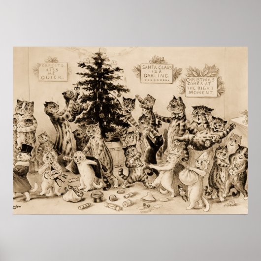 ルイ飾ワーインの猫のクリスマスツリー ポスター (正面)