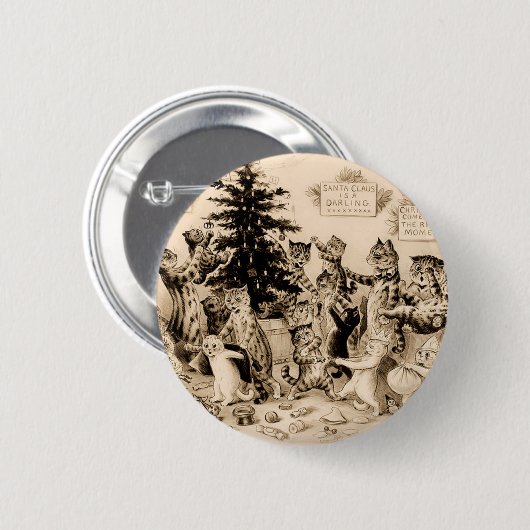 ルイ飾ワーインの猫のクリスマスツリー 缶バッジ (正面&裏面)