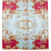 ルイ15世エレガント赤金ゴールド金箔フローラ シャワーカーテン (正面)