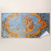 ルイ15世エレガント金ゴールドペイズリー王室のフローラブルー ビーチタオル (正面)