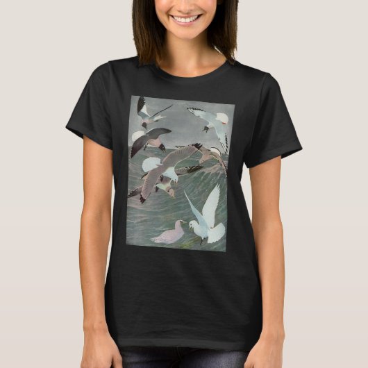 ルイ・アガシ・フエルテスによる海の波の上のカモメ Tシャツ (正面)