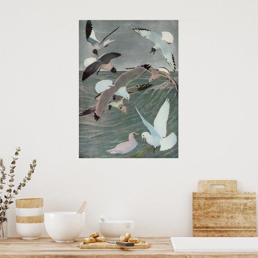 ルイ・アガスフエルテスによる海波の上のカモメ ポスター (キッチン)