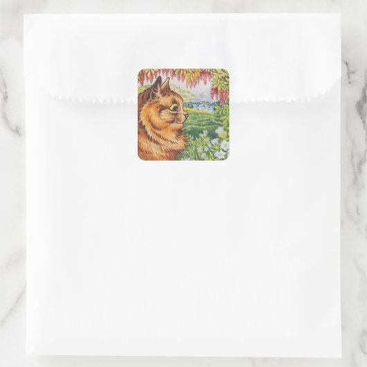 ルイ・ウェインによる花柄のヴィンテージ猫アート - プロフィール スクエアシール (バッグ)