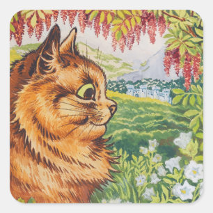 ルイ・ウェインによる花柄のヴィンテージ猫アート - プロフィール スクエアシール